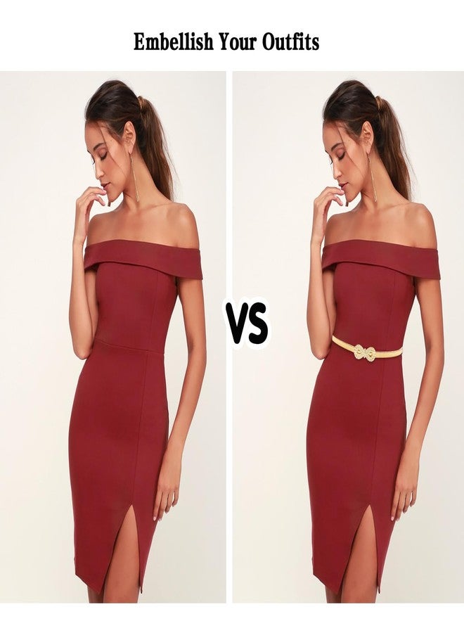 LIMHOO Women's Skinny Metal Waist Belt Elastic Thin Waist Belt for Dress Stretch Chain Belt (HY19416-Gold-S) - Image 2