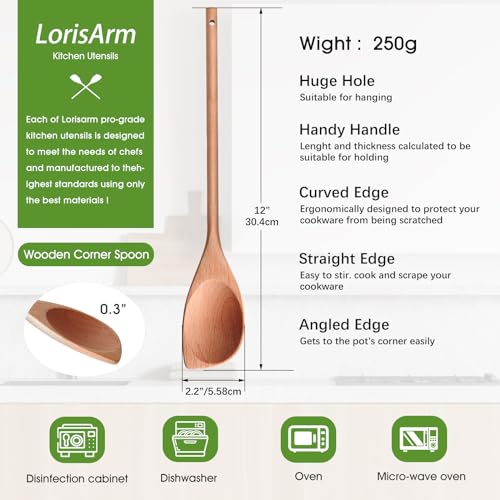 LorisArm 12" Wooden Corner spoon, Solid Wood Spatula & Spoon, Handcraft Wood Spoonula Cooking Utensil, Kitchen Spatulas for Baking, stirring, Serving, Scraping. - Image 2
