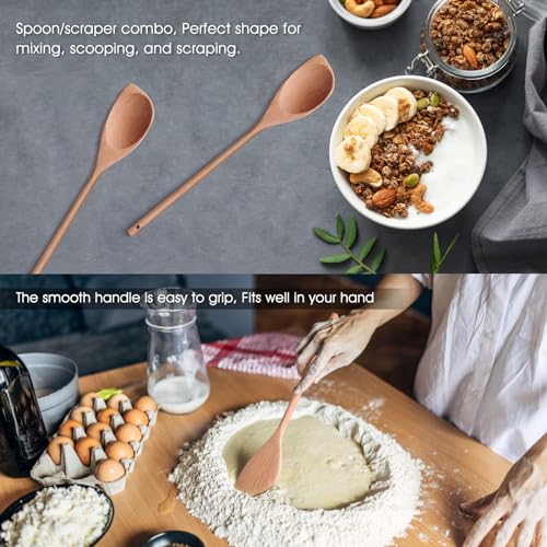 LorisArm 12" Wooden Corner spoon, Solid Wood Spatula & Spoon, Handcraft Wood Spoonula Cooking Utensil, Kitchen Spatulas for Baking, stirring, Serving, Scraping. - Image 4