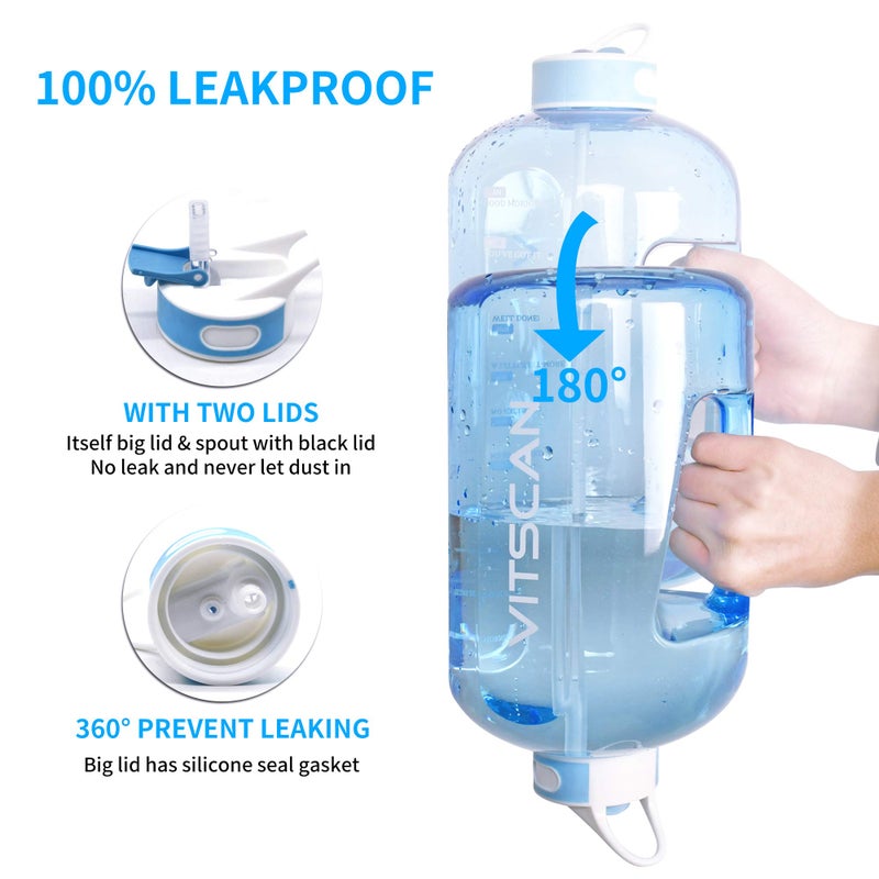 Vitscan 128OZ/1 Gallon Water Bottle with Straw Motivational Water Bottle with Time Marker  Large Water Bottle 128 Oz Water Bottle  Big Water Jug for Sports Water Bottles  Two Handles BPA Free (Blue)  - Image 5