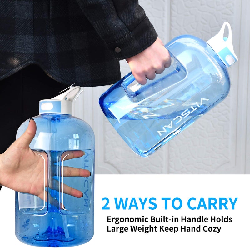 Vitscan 128OZ/1 Gallon Water Bottle with Straw Motivational Water Bottle with Time Marker  Large Water Bottle 128 Oz Water Bottle  Big Water Jug for Sports Water Bottles  Two Handles BPA Free (Blue)  - Image 4
