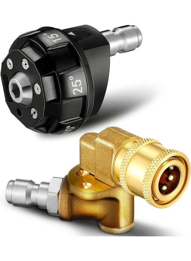Tondiamo 2 Pcs Pressure Washer Nozzle And Pivoting Coupler Kit 6 In 1 Quick Changeover Pivot Adapter Coupler With 5 Rotation Angles 1/4 Inch Quick Changeover For Pressure Washer  - Image 1