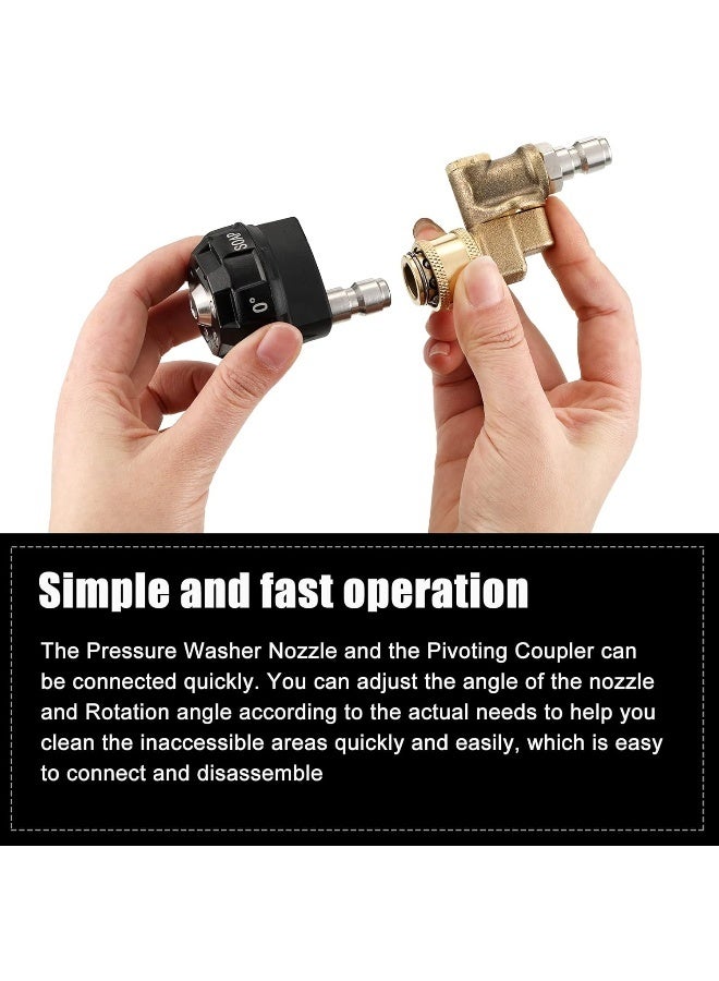 Tondiamo 2 Pcs Pressure Washer Nozzle And Pivoting Coupler Kit 6 In 1 Quick Changeover Pivot Adapter Coupler With 5 Rotation Angles 1/4 Inch Quick Changeover For Pressure Washer  - Image 5