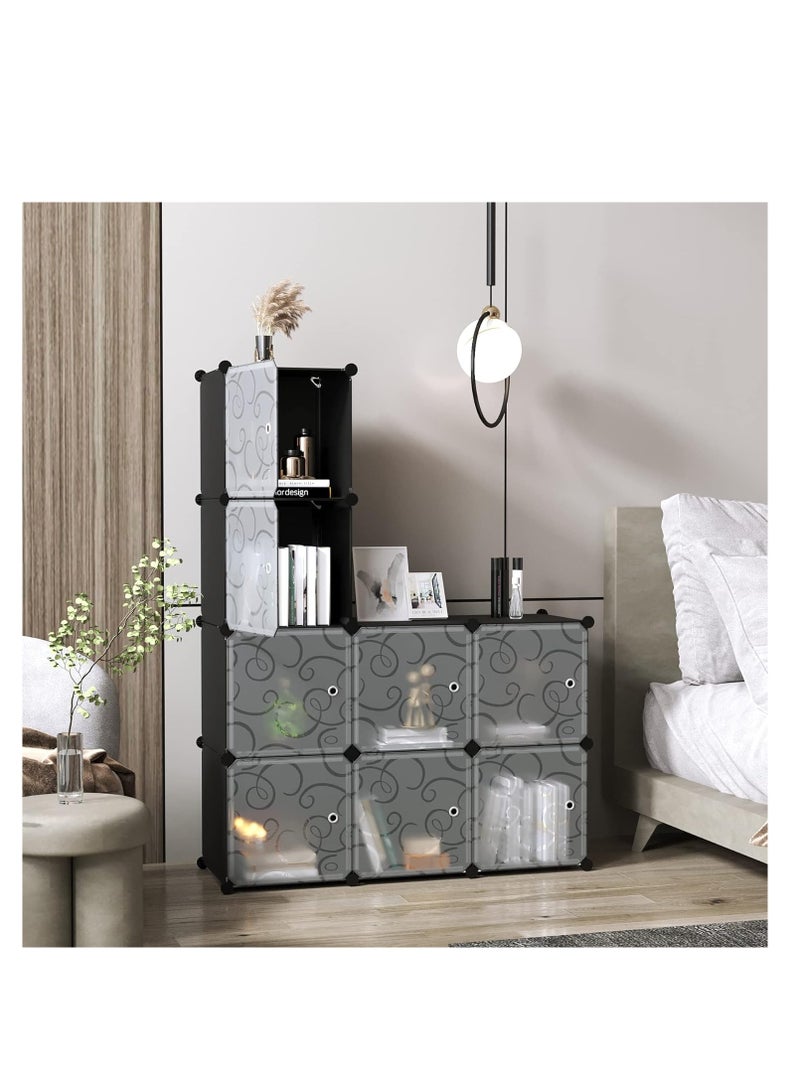 Cube Storage Organizer with Doors, 8-Cube Shelves, Closet Cabinet, DIY Plastic Modular Bookshelf, Storage Shelving Ideal for Bedroom, Living Room, 24.8" L × 12.4" W × 48.4" H Black  - Image 3