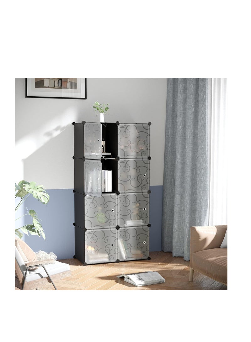 Cube Storage Organizer with Doors, 8-Cube Shelves, Closet Cabinet, DIY Plastic Modular Bookshelf, Storage Shelving Ideal for Bedroom, Living Room, 24.8" L × 12.4" W × 48.4" H Black  - Image 2