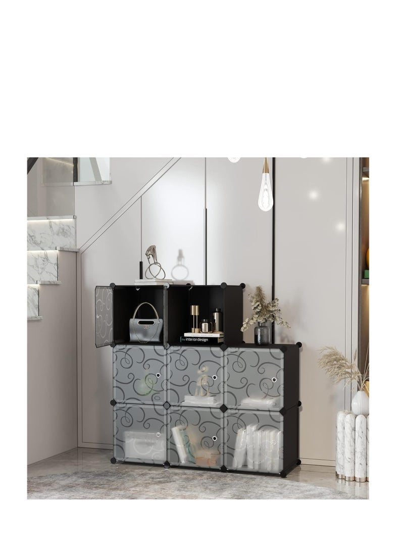 Cube Storage Organizer with Doors, 8-Cube Shelves, Closet Cabinet, DIY Plastic Modular Bookshelf, Storage Shelving Ideal for Bedroom, Living Room, 24.8" L × 12.4" W × 48.4" H Black  - Image 4