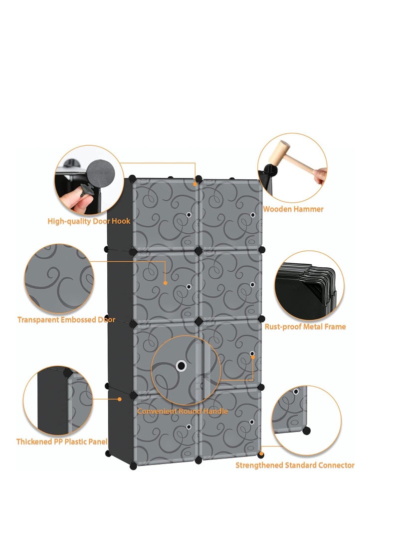 Cube Storage Organizer with Doors, 8-Cube Shelves, Closet Cabinet, DIY Plastic Modular Bookshelf, Storage Shelving Ideal for Bedroom, Living Room, 24.8" L × 12.4" W × 48.4" H Black  - Image 5