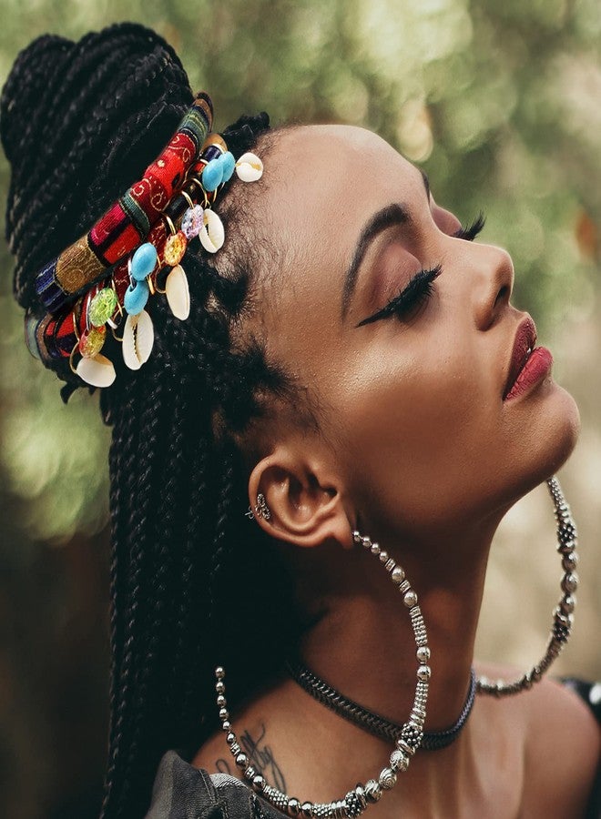 RechicGu 28 Pieces Spiral Lock Hair Tie Dreadlock Accessories Set, 2Pcs Colorful Bendable Wire Ponytail Holders, 26Pcs Shell Beads Pendant Jewerly for Women Men Thick Hair Ties Red - Image 2