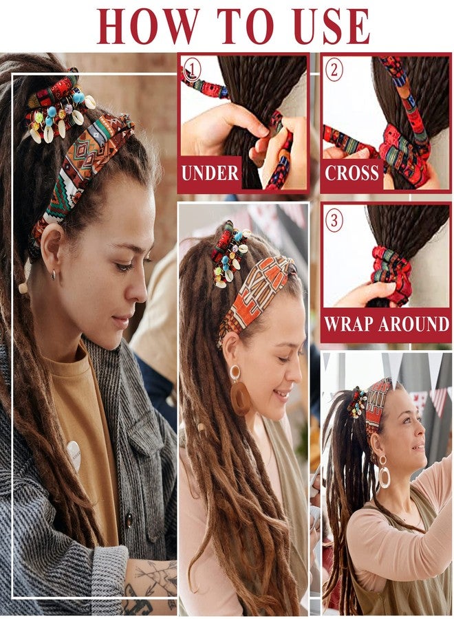 RechicGu 28 Pieces Spiral Lock Hair Tie Dreadlock Accessories Set, 2Pcs Colorful Bendable Wire Ponytail Holders, 26Pcs Shell Beads Pendant Jewerly for Women Men Thick Hair Ties Red - Image 3