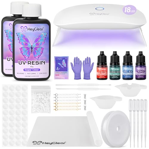 HeyClear UV Resin Kit Jewelry Making Supplies with 18 LED Beads UV Light -200g UV Resina Clear, Hard, Premixed and Fast Curing UV Glue for Coating, Create Decorations, DIY Art Crafts for Adults - Image 1