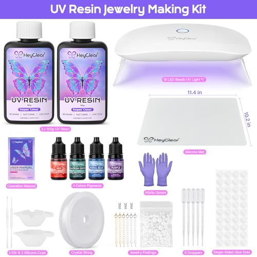 HeyClear UV Resin Kit Jewelry Making Supplies with 18 LED Beads UV Light -200g UV Resina Clear, Hard, Premixed and Fast Curing UV Glue for Coating, Create Decorations, DIY Art Crafts for Adults - Image 5