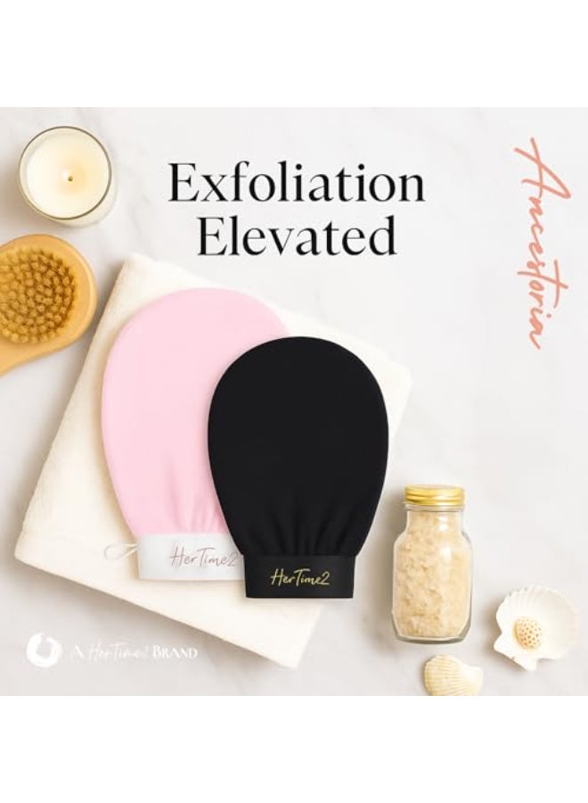 HerTime2 Ancestoria Korean Exfoliating Gloves for Shower Pink and Black 2Pack Deep Exfoliating Mitts for Body Reusable and ChemicalFree A HerTime2 Brand - Image 3
