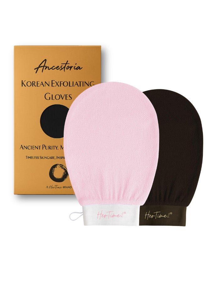 HerTime2 Ancestoria Korean Exfoliating Gloves for Shower Pink and Black 2Pack Deep Exfoliating Mitts for Body Reusable and ChemicalFree A HerTime2 Brand - Image 2