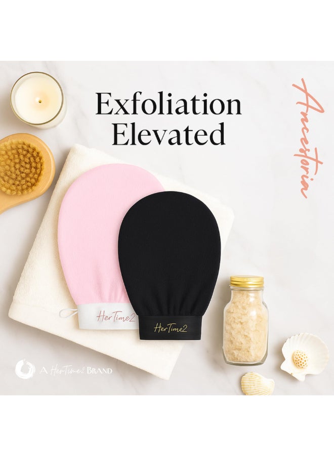 HerTime2 Ancestoria Korean Exfoliating Gloves for Shower Pink and Black 2Pack Deep Exfoliating Mitts for Body Reusable and ChemicalFree A HerTime2 Brand - Image 4