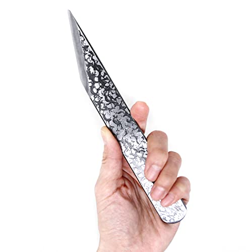 KAKURI Kiridashi Knife Left Hand 24mm, Hand Forged Japanese Carbon Steel Blade with Hammered Pattern, Made in Japan - Image 4