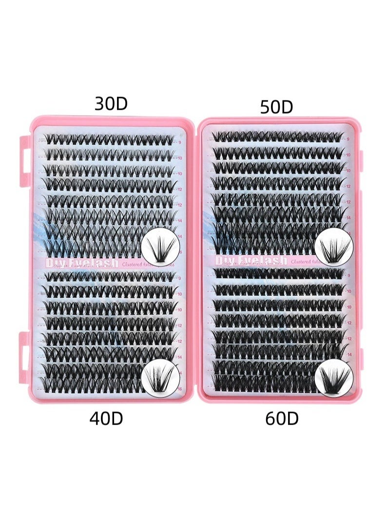 Bond 5-piece set 30+40+50+60D DIY Eyelash Extension Kit 640 Clusters, 9-16mm Mixed Individual Lashes Cluster, Natural Curl Personal Eyelash Set, Segmented False Eyelashes, Thick Eyelashes - Image 5