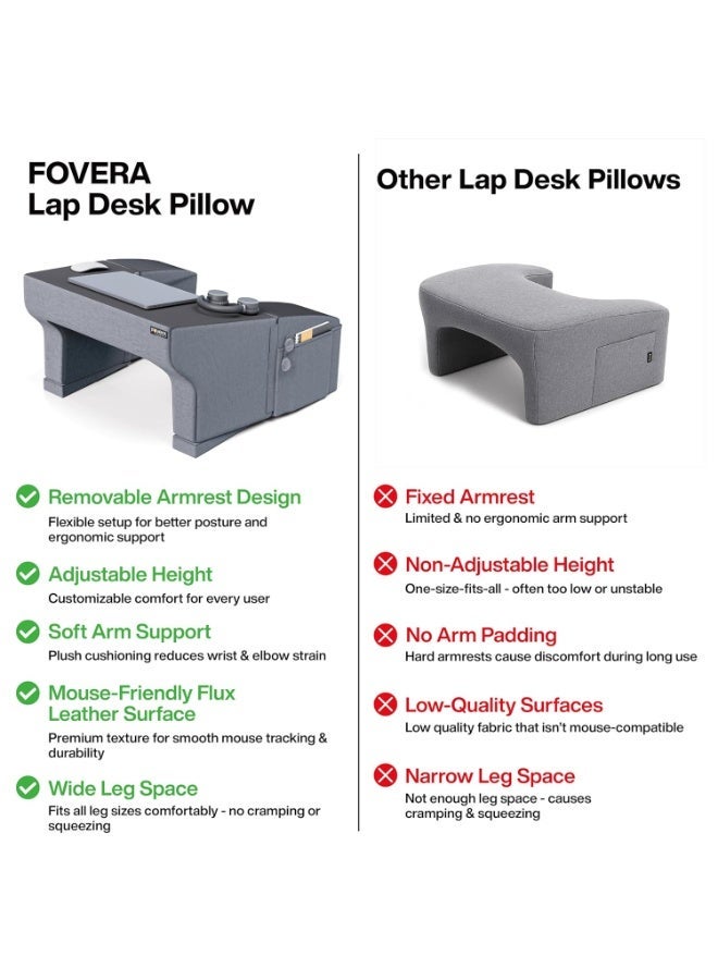 FOverA Lap Desk Pillow- Reading & Gaming Height Adjustable, Soft and Comfortable Armrest, Easy to Store, for Working on Laptop Work from Home Pillow, Perfect for Using on Bed, Sofa & Floor (Grey) - Image 2