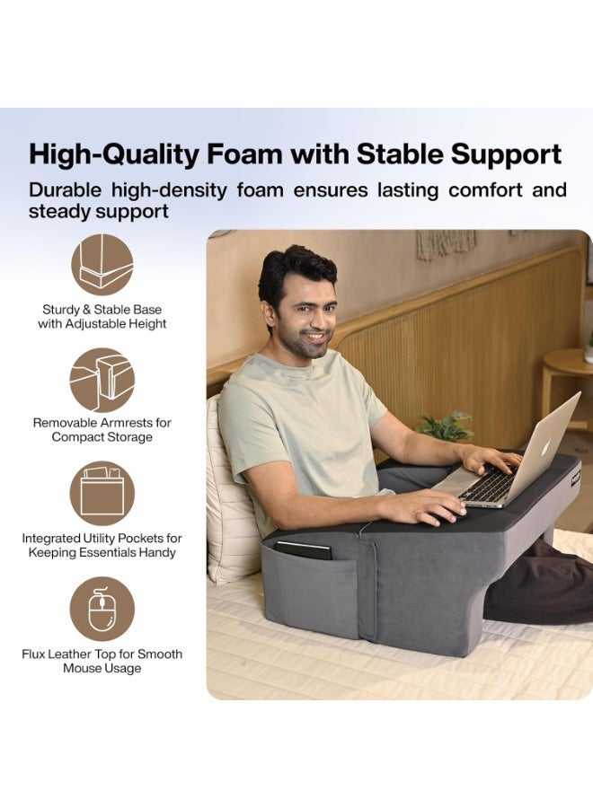 FOverA Lap Desk Pillow- Reading & Gaming Height Adjustable, Soft and Comfortable Armrest, Easy to Store, for Working on Laptop Work from Home Pillow, Perfect for Using on Bed, Sofa & Floor (Grey) - Image 4