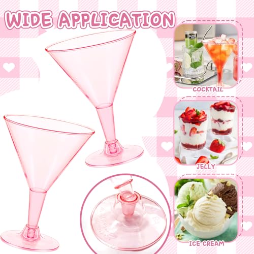 Alaeseje 50 Pack Plastic Martini Glasses,7 oz Clear Disposable Cocktail Cups,Reusable Tall Stemmed Wine Shooter Glasses for Party Wine,Champagne,Margarita(Pink) - Image 3