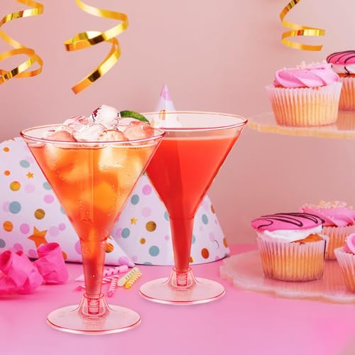 Alaeseje 50 Pack Plastic Martini Glasses,7 oz Clear Disposable Cocktail Cups,Reusable Tall Stemmed Wine Shooter Glasses for Party Wine,Champagne,Margarita(Pink) - Image 4