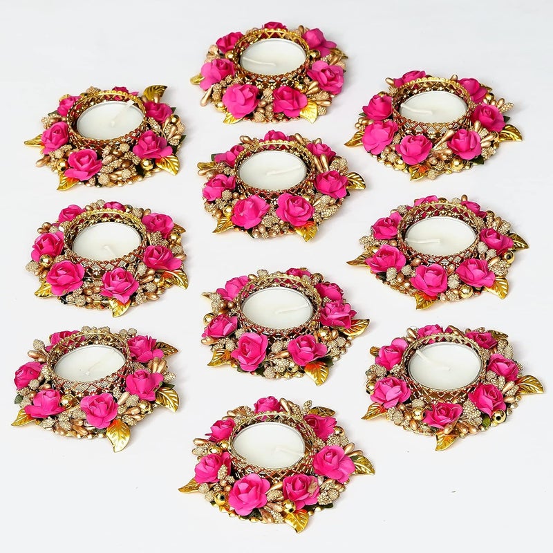 Sanvatsar Home Decorative Diya Set of 10 Corporate Gift Diwali Gift DiyaDeepak Candles New Year Gift Christmas Gifts Home Decoration Light Diya Set of 10 Pink Color - Image 1