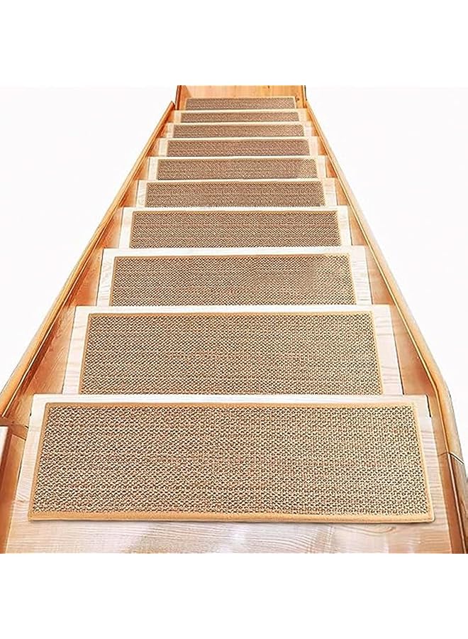 erorex 7Pcs Imitation Linen Stair Mat Household Glue Free Stair Mat Anti Moving Grip Self Adhesive Stair Rugs Mats Runners Safety Slip Resistant For Kids Elders And Dogs Brown
