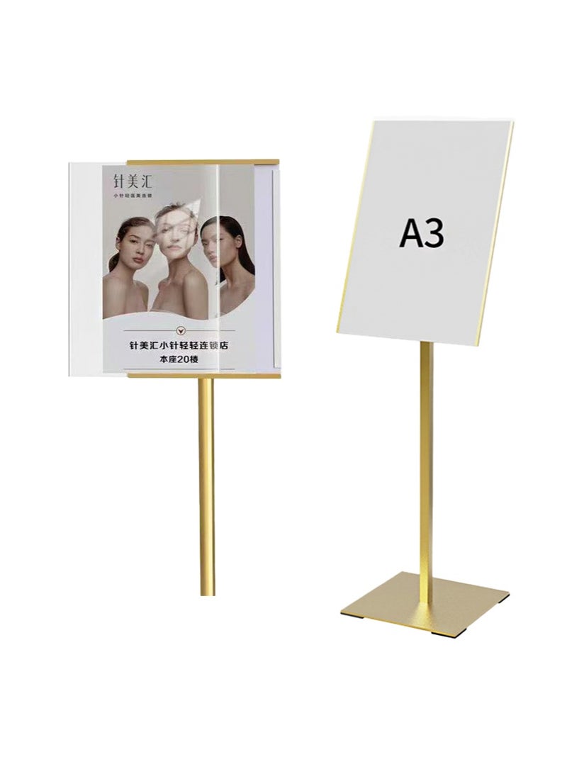 Aikanbo A3 Sign Stand Adjustable Poster Aluminum Snap Frame Menu Replaceable Advertising Rack Floor Display Stands with Safety Corner and Stable Round Base (Gold，1Pack) - Image 3