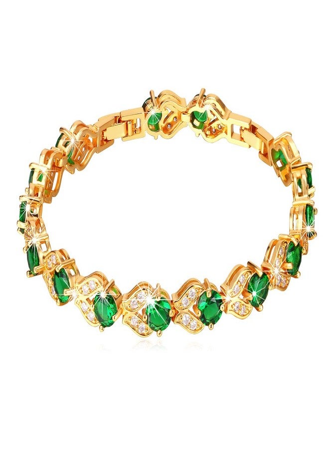 U7 Green Tennis Bracelet 18K Gold Plated Link Chain Emerald Cubic Zirconia Stone Crystal Bracelets for Women - Image 1
