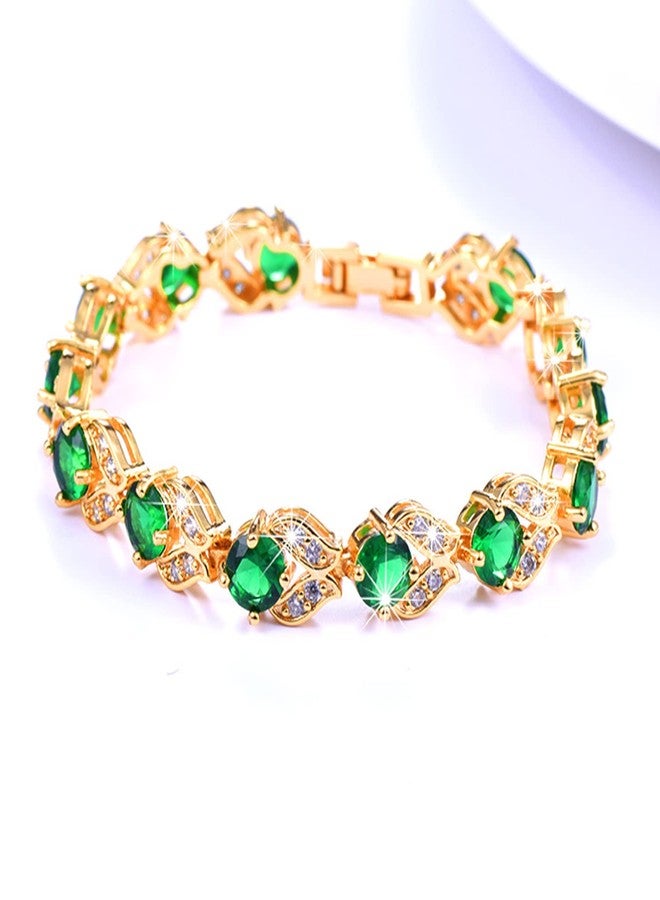 U7 Green Tennis Bracelet 18K Gold Plated Link Chain Emerald Cubic Zirconia Stone Crystal Bracelets for Women - Image 4