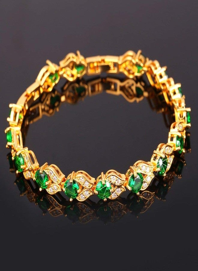 U7 Green Tennis Bracelet 18K Gold Plated Link Chain Emerald Cubic Zirconia Stone Crystal Bracelets for Women - Image 3