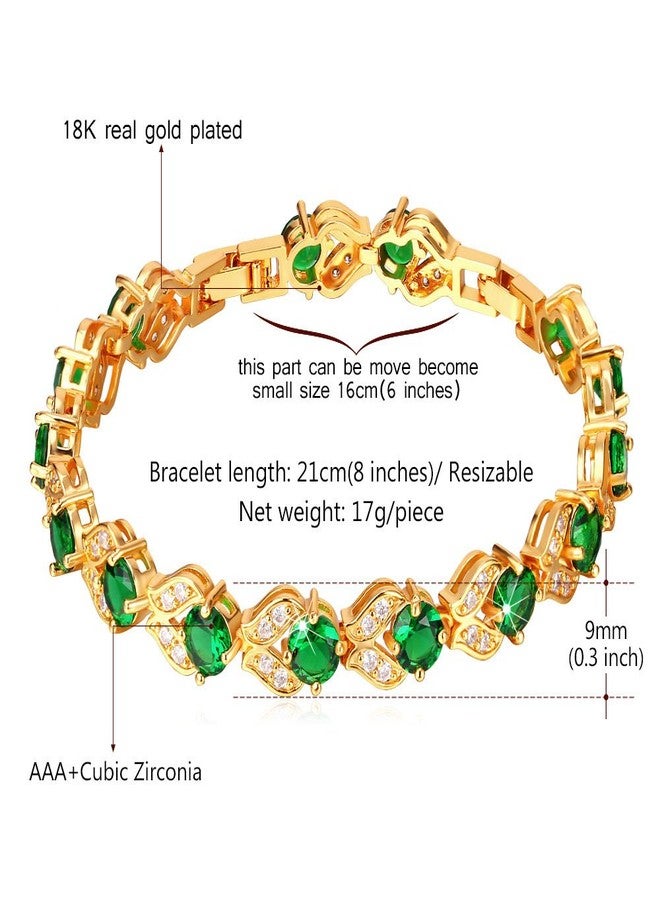 U7 Green Tennis Bracelet 18K Gold Plated Link Chain Emerald Cubic Zirconia Stone Crystal Bracelets for Women - Image 5