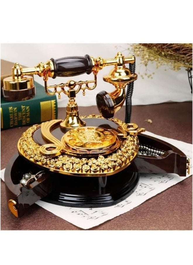 صندوق الموسيقى البلاستيكي على شكل هاتف على شكل قلب مع درج ديكور هدية عيد ميلاد (أسود)
