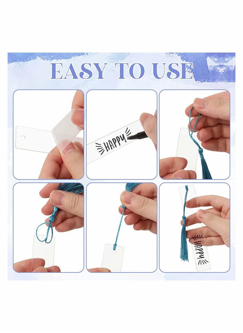 Excefore - Acrylic Bookmarks Blanks Bulk, 30 Pieces Clear Bookmark Clear Plastic Set for DIY Projects and Present Tag (3 Shape of Bookmarks and 6 Color Tassels) - Image 1