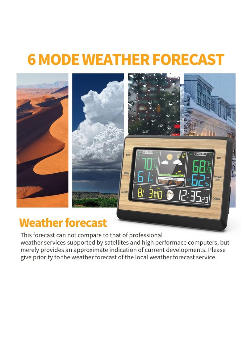 Generic - Wireless Weather Station Indoor Outdoor Thermometer 6 Inch Color Screen Digital Weather Thermometer with Weather Forecast Temperature Humidity Time Date Moon Phase Display Temperature Alarm - Image 1