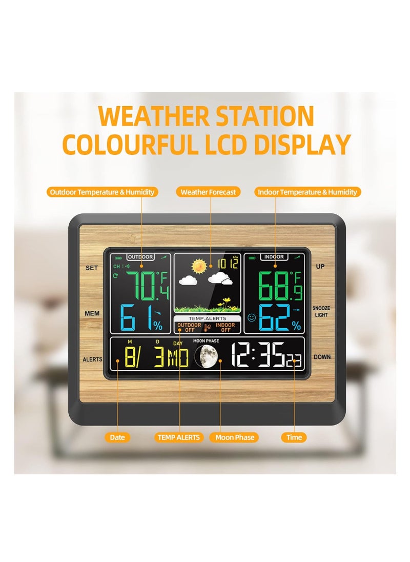 Generic - Wireless Weather Station Indoor Outdoor Thermometer 6 Inch Color Screen Digital Weather Thermometer with Weather Forecast Temperature Humidity Time Date Moon Phase Display Temperature Alarm - Image 1