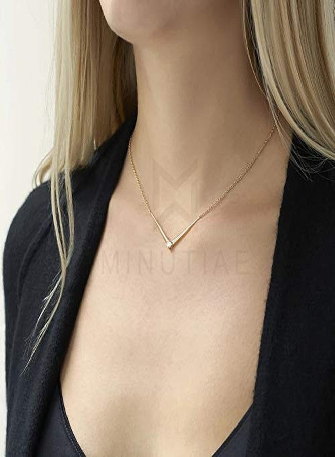 MINUTIAE 14K Gold Plated Single Diamond Pendant Necklace/Solitare Pendant/Austrian Cubic Zirconia Pendant For Women And Girls With Extendable Chain (Gold) - Image 3