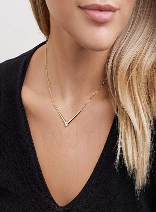 MINUTIAE 14K Gold Plated Single Diamond Pendant Necklace/Solitare Pendant/Austrian Cubic Zirconia Pendant For Women And Girls With Extendable Chain (Gold) - Image 2
