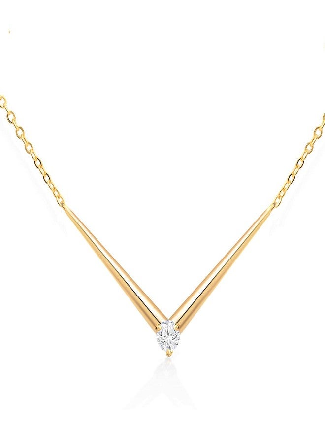MINUTIAE 14K Gold Plated Single Diamond Pendant Necklace/Solitare Pendant/Austrian Cubic Zirconia Pendant For Women And Girls With Extendable Chain (Gold) - Image 1