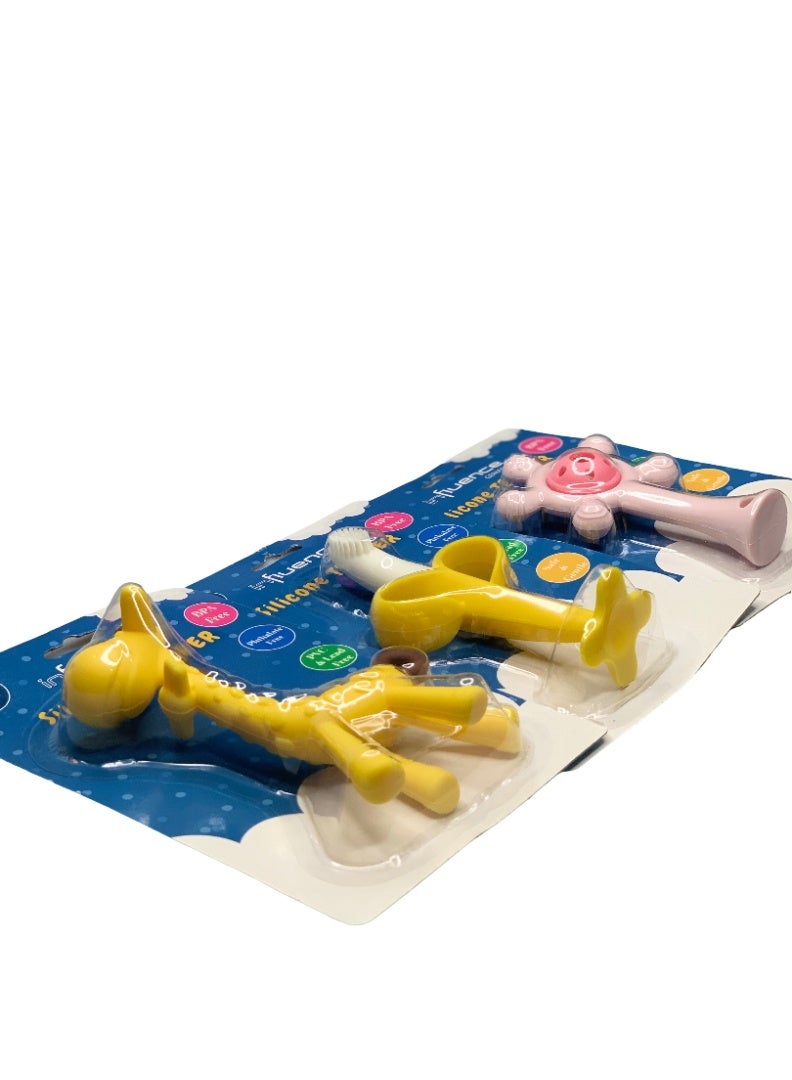 Influence Germany- Silicone Baby Teether Trio- BPA-Free - Animal & Fruit Shapes- 3M - Image 2