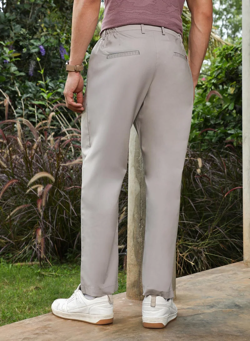 Campus Sutra Lightweight - Fawn Grey Pleated Tailored Trousers