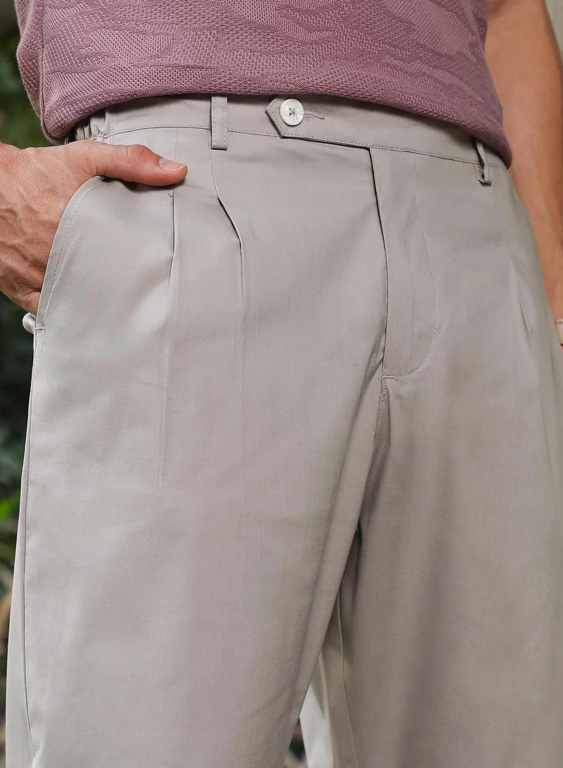 Campus Sutra Lightweight - Fawn Grey Pleated Tailored Trousers