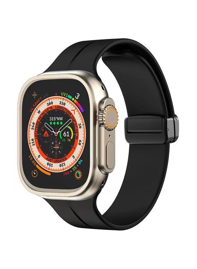 دكينج لأحزمة السيليكون: Apple Watch Series 10 iwatch حزام مشبك مغناطيسي قابل للطي 38 مم 40 مم 41 مم للنساء والرجال ultraS9/8/7/6/5 أسود - Image 1