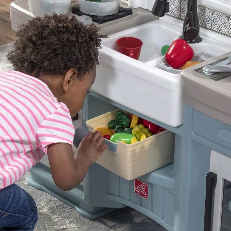 Step2 Timeless Trends Kids Kitchen Playset, Indoor/Outdoor Kitchenette, Interactive Play with Lights and Sounds, Made of Durable Plastic, Includes 21 Piece Toy Accessories, for Toddlers 2+ Years Old - Image 4