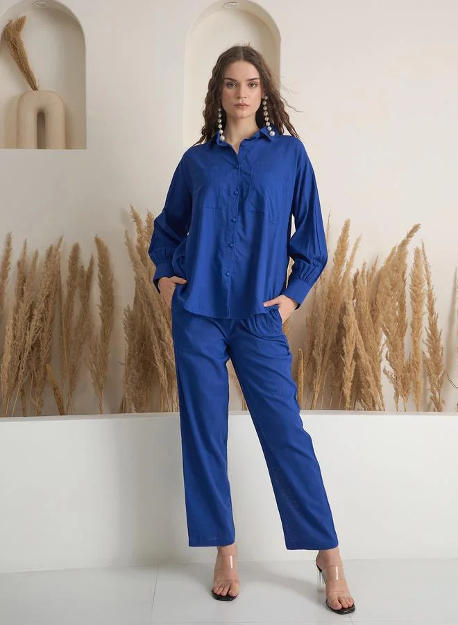 sanskrutihomes Sanskrutihomes Solid Pure Cotton Buttoned Shirt and Pants Co-Ords