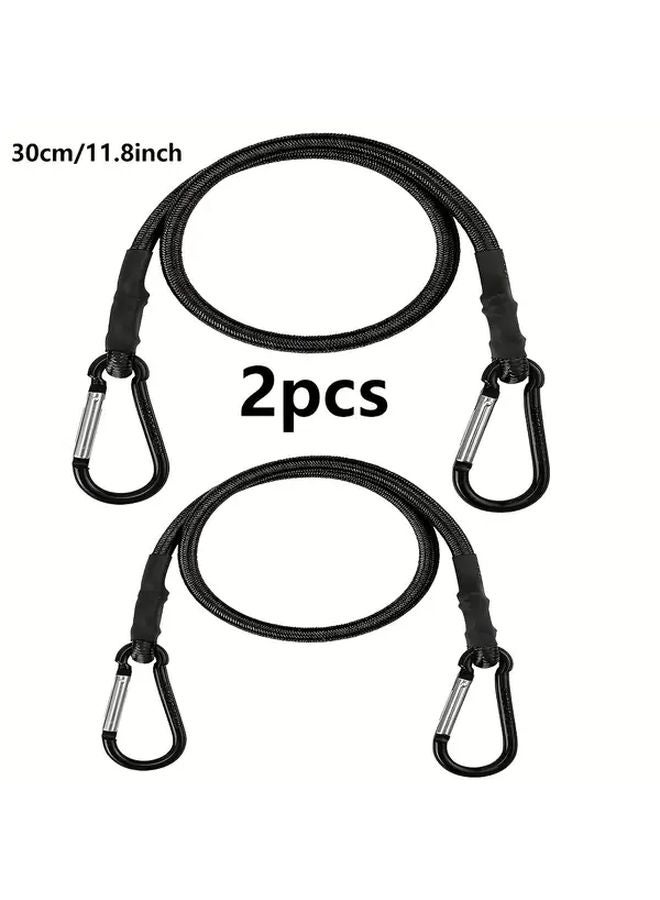 Black Heavy Duty Elastic Ropes with Hooks 30cm for Outdoor Camping Tent Setup - Image 1