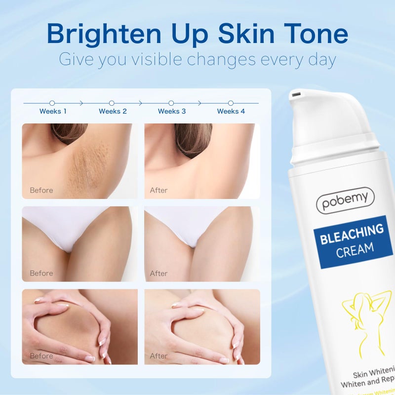 Pobemy Skin Bleaching Cream, Dark Spot Remover for Face, Intimate Areas & Body, Vitamin C Lightening for Underarms, Knees, Elbows, Inner Thighs, Bikini Line â€“ Sensitive Skin Lightening Cream- 1.7FL OZ - Image 2