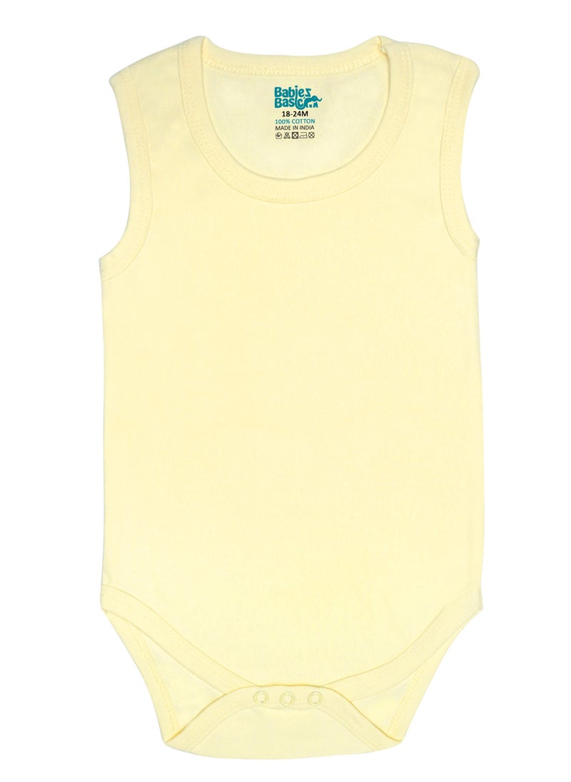 Babies Basic 100% Super Soft Cotton, Sleeveless Romper/Bodysuit, For New Born To 24Months, Set Of 3 - Pink, Lemon, Cream  - Image 5