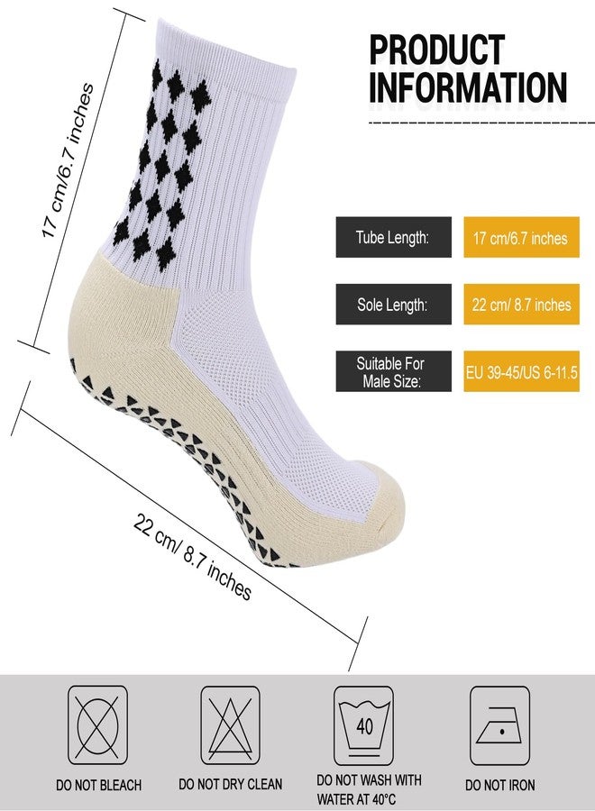 Ultrafun 5 Pairs Mens Grip Soccer Socks Non Slip Cushioned Crew Football Sports Socks (White) - Image 4
