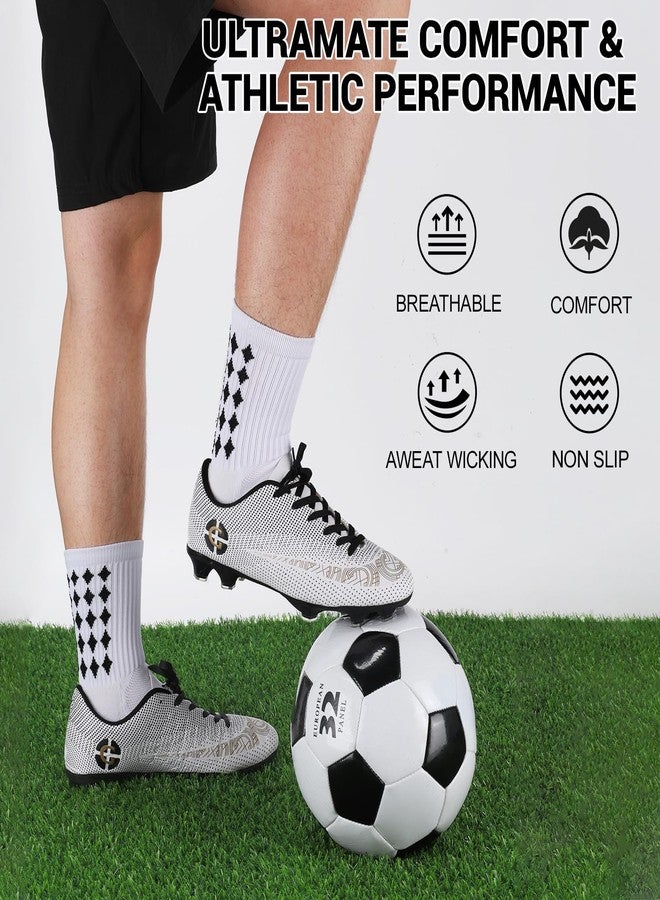 Ultrafun 5 Pairs Mens Grip Soccer Socks Non Slip Cushioned Crew Football Sports Socks (White) - Image 2