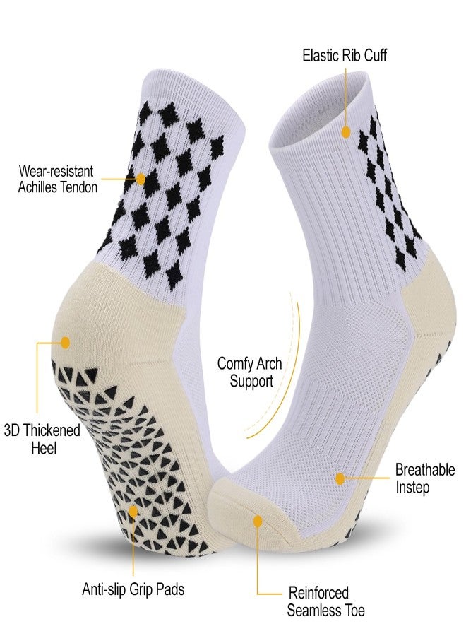 Ultrafun 5 Pairs Mens Grip Soccer Socks Non Slip Cushioned Crew Football Sports Socks (White) - Image 5